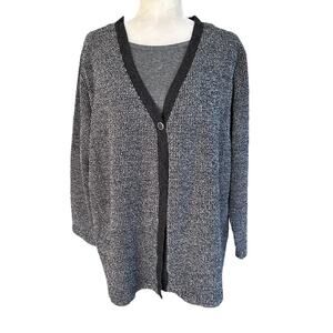Eccotoo Womens Cardigan All in One Shirt Gray Black White Knit Plus‎ Size 1X